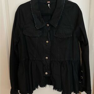 Free People Distressed Black Jean Jacket